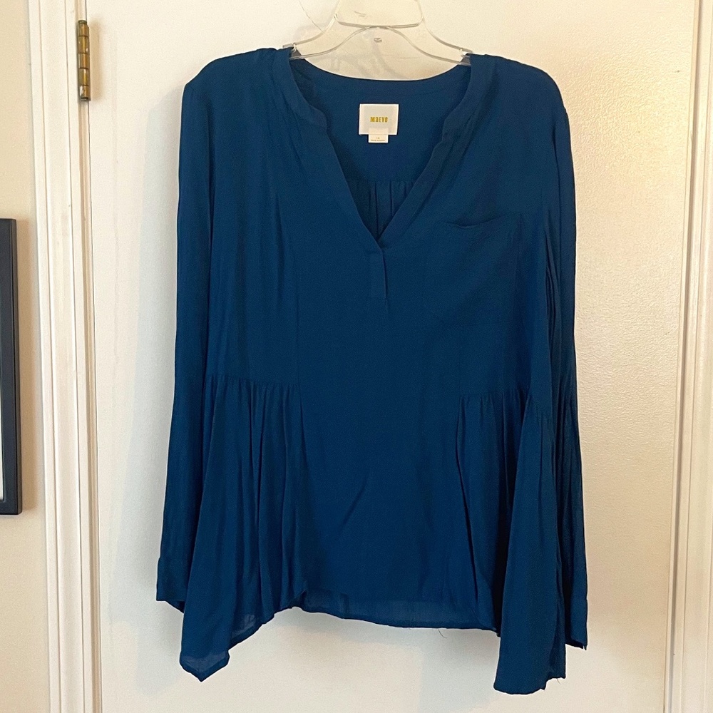 MAEVE navy pleated long sleeve top